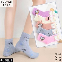 SYLTAN,Носки теплые детские махровые средне-укороченные,хлопок,ассорти с рисунком Кошечки Арт.4332