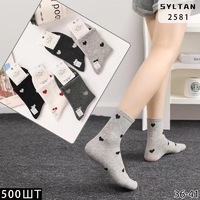 SYLTAN Носки женские хлопок средне-укороченные, ассорти с рисунком Сердечки Арт.2581