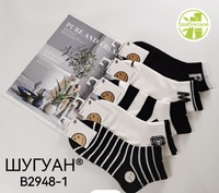 ШУГУАН Носки женские короткие, хлопок, с рисунком Полоска Арт.B2948-1