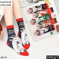 LeoTurk,Носки женские теплые,шерсть ламы новогодние хлопок,средне-укороченные,ассорти с рисунком Арт 10010