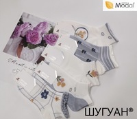 ШУГУАН Носки женские короткие, хлопок, с рисунком Цветочки Арт.B2895-5