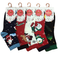 TURKAN, Носки женские, средне-укороченные, хлопок с новогодними рисунками "Дед Мороз с мешком" Арт.6909